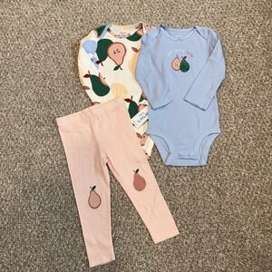 Carters Baby Girls 3 Piece Pear Bodysuit and Leggings Set Size 18 Months